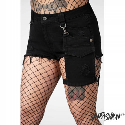 Kraťasy Killstar Fury Road Denim Garter Shorts Džínové šortky s podvazky