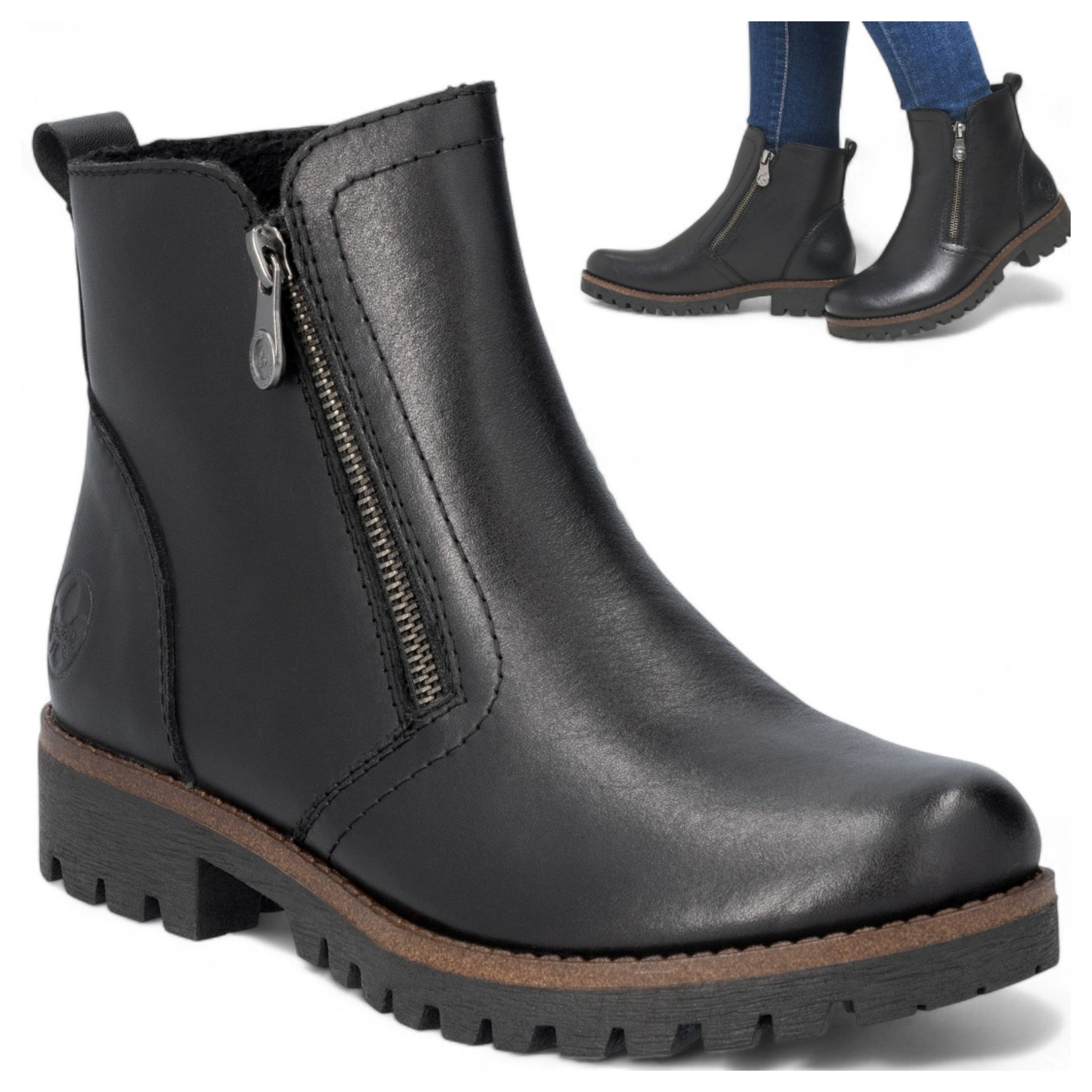 Dámské Kotníkové Boty velikosti 40 z Kůže Rieker Teplé Traperky Podzimní Nazouvací se Zipem