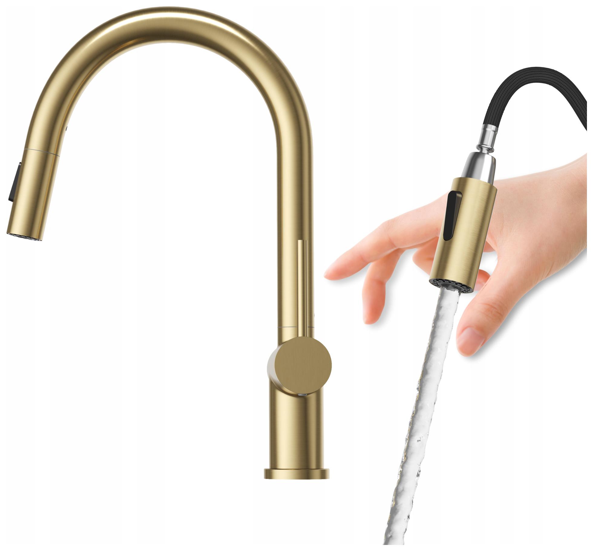 Vysoká kuchynská batéria chrómová s výsuvným otočným výtokom Naya Zlatá