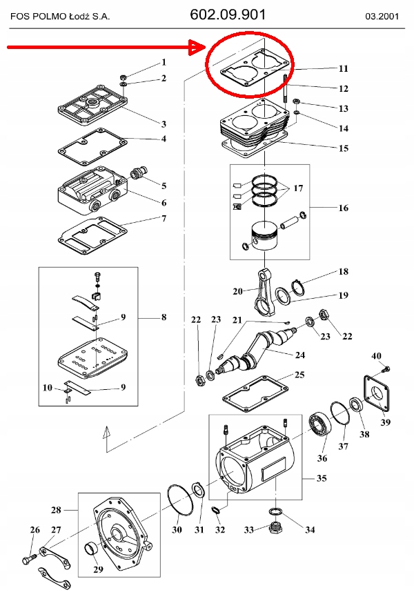 Uszczelka cylindra (P-C) sprężarki 602.09.. - F.O.S. Polmo Numer katalogowy części 602.09.112.14.8
