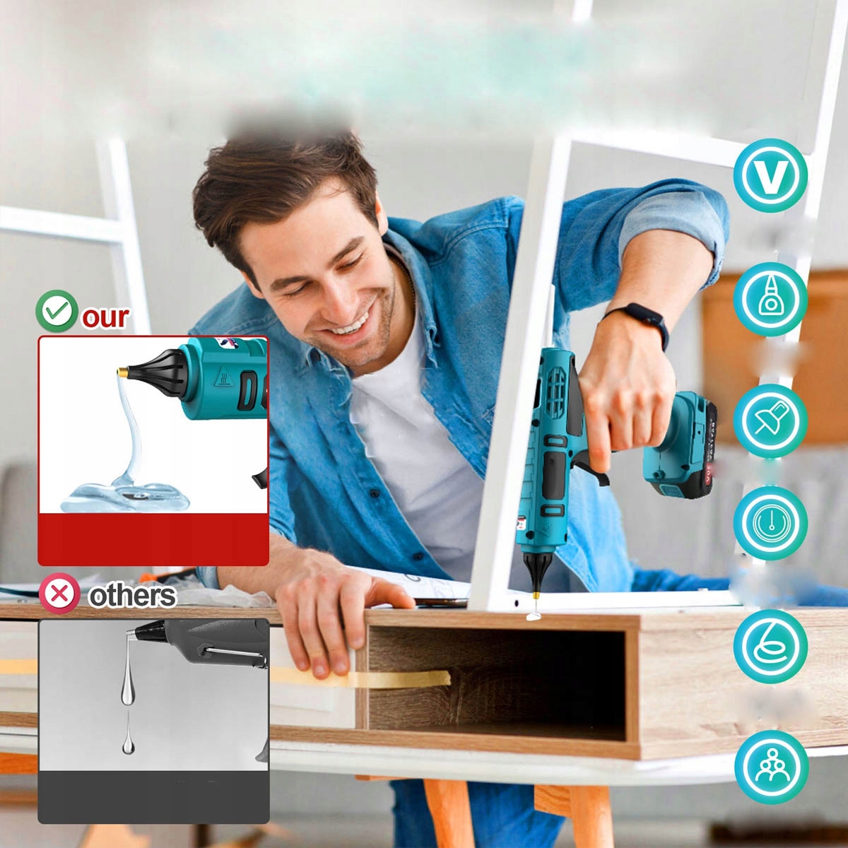 Bezprzewodowy pistolet na gorąco z akumulatorem 21V i ładowarką Marka inna