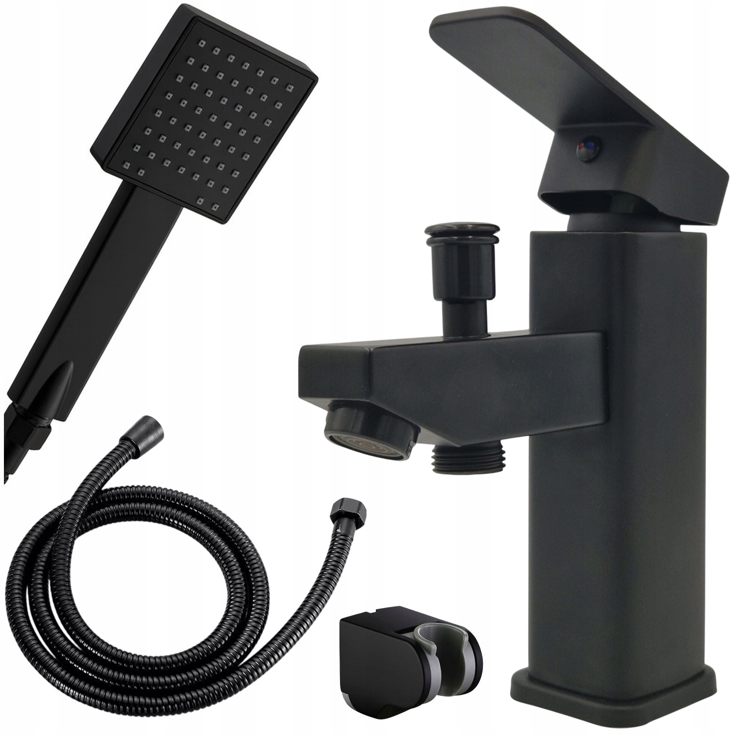Vanová Baterie Černá Sprchový Set S Hlavicí A Hadicí
