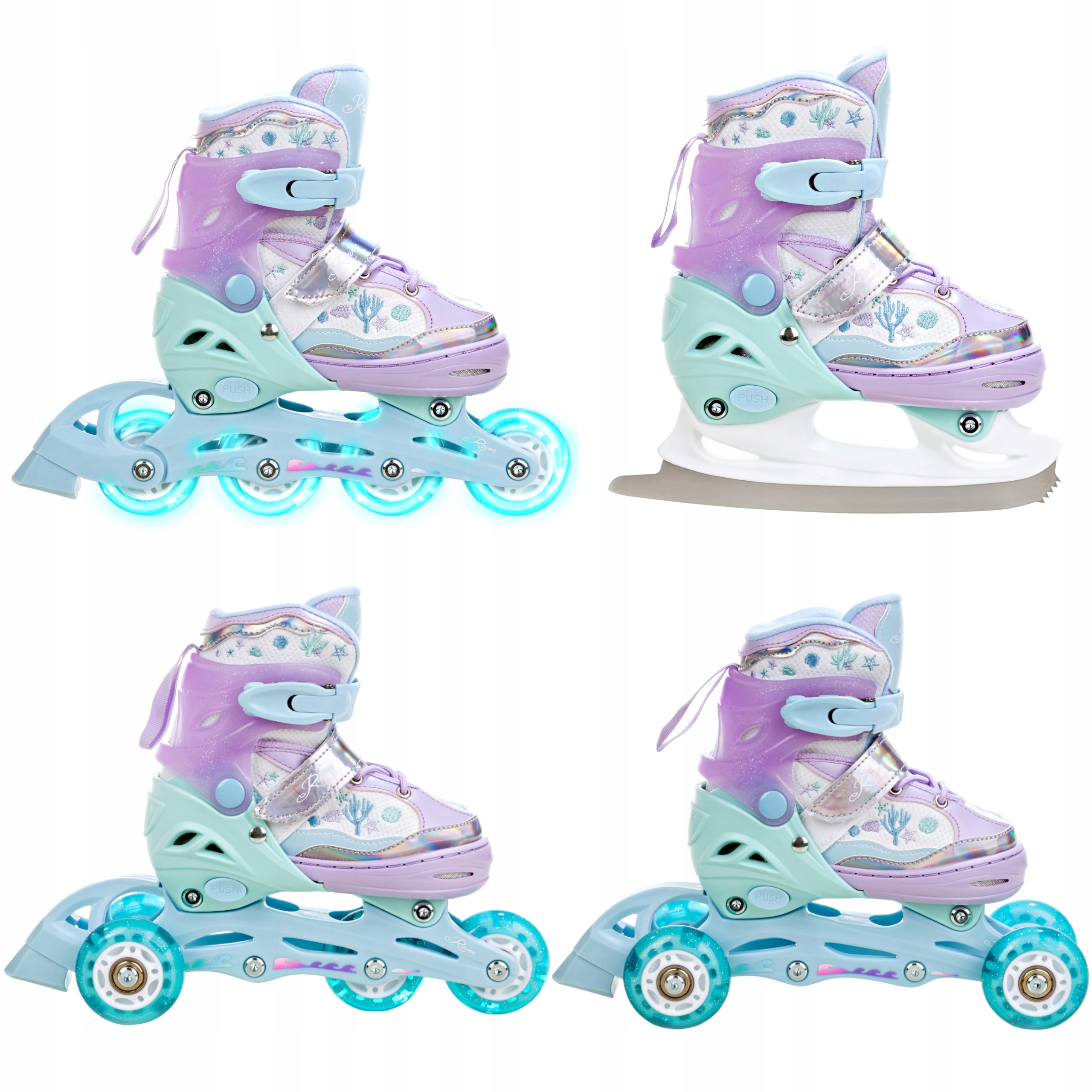 Rolki Łyżwy Wrotki 4w1 Regulowane Raven Isla Violet 27-30 Kółka Led
