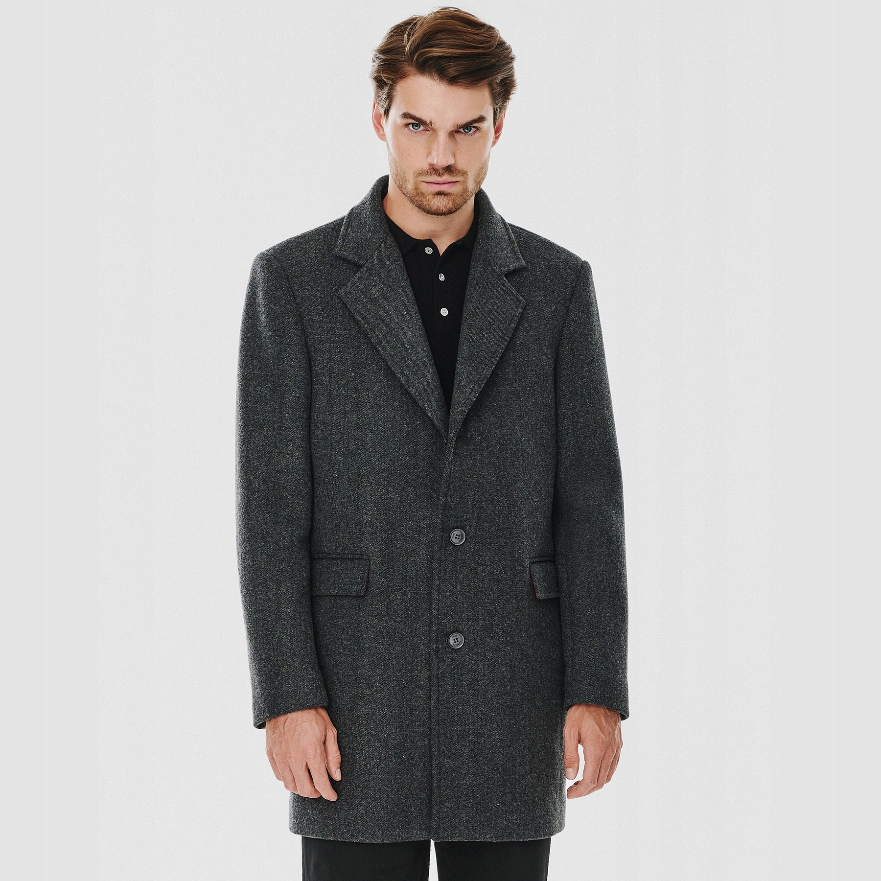 Šedý pánský kabát s vlnou Pako Lorente vel