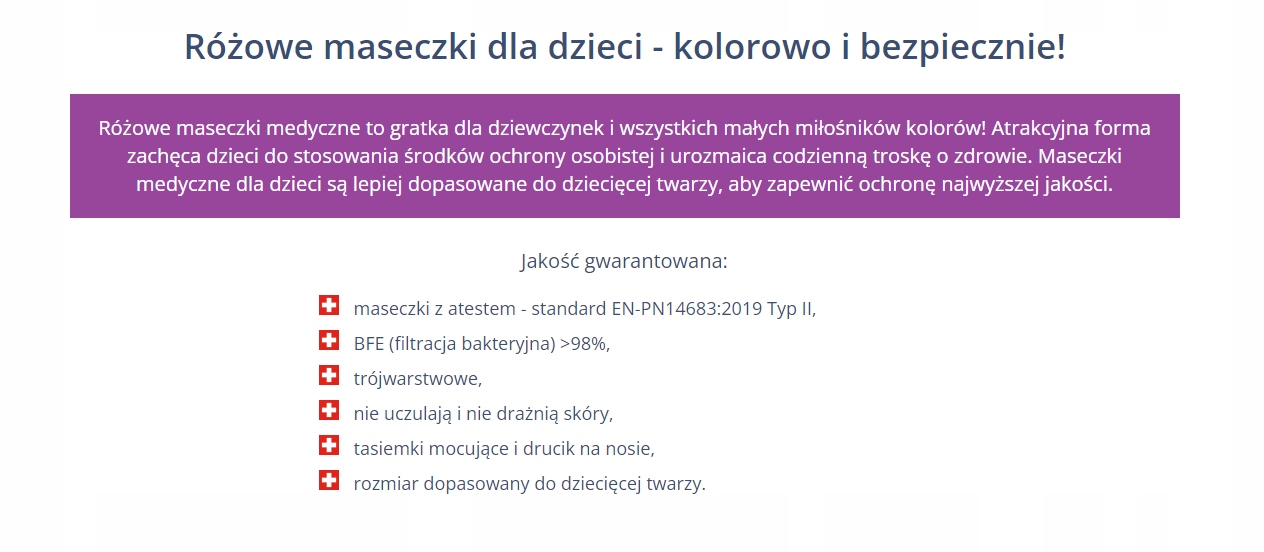 Maseczki dla dzieci różowe 10 szt. EAN (GTIN) 5903661810511