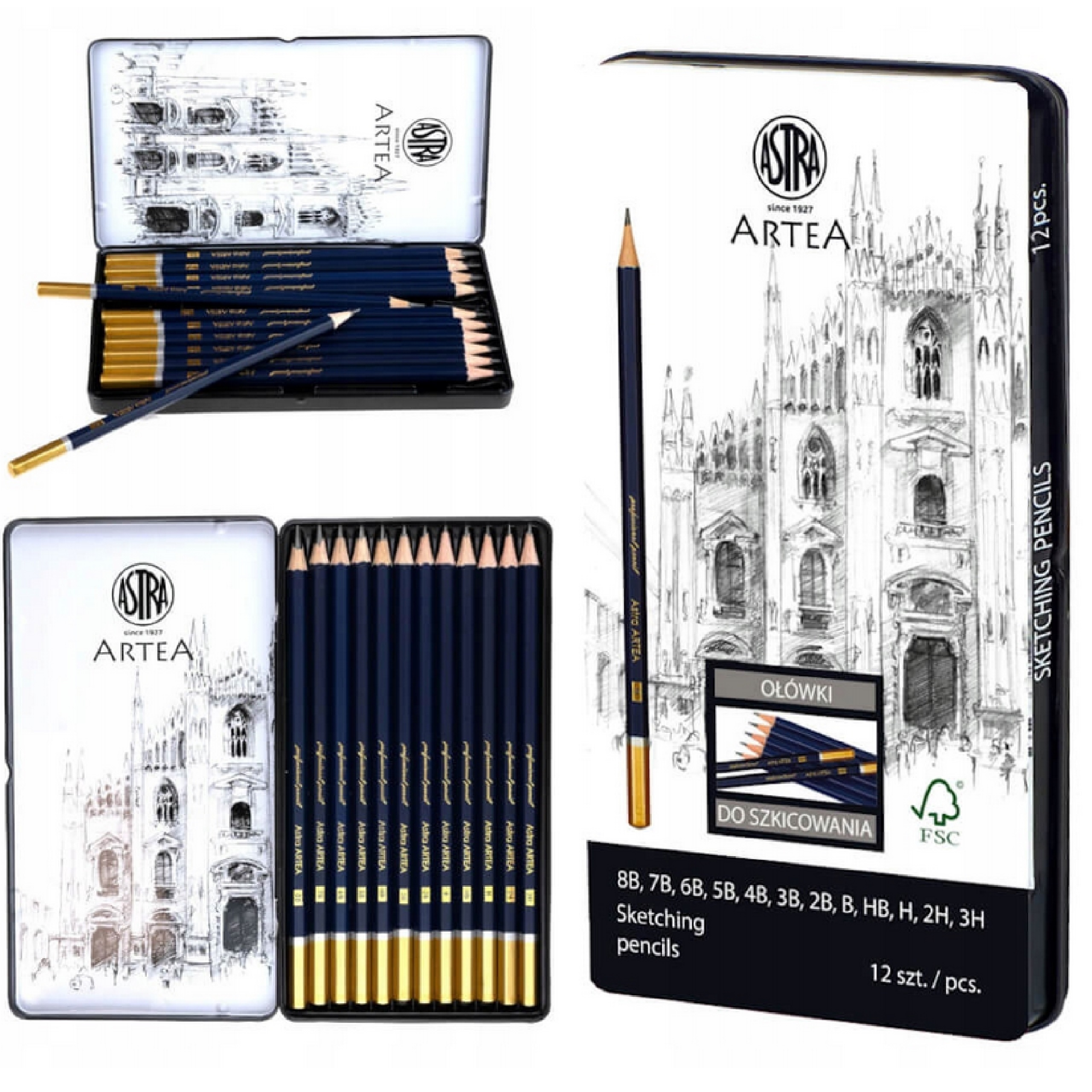 ASTRA ZESTAW OŁÓWKÓW DO SZKICOWANIA 12 SZT