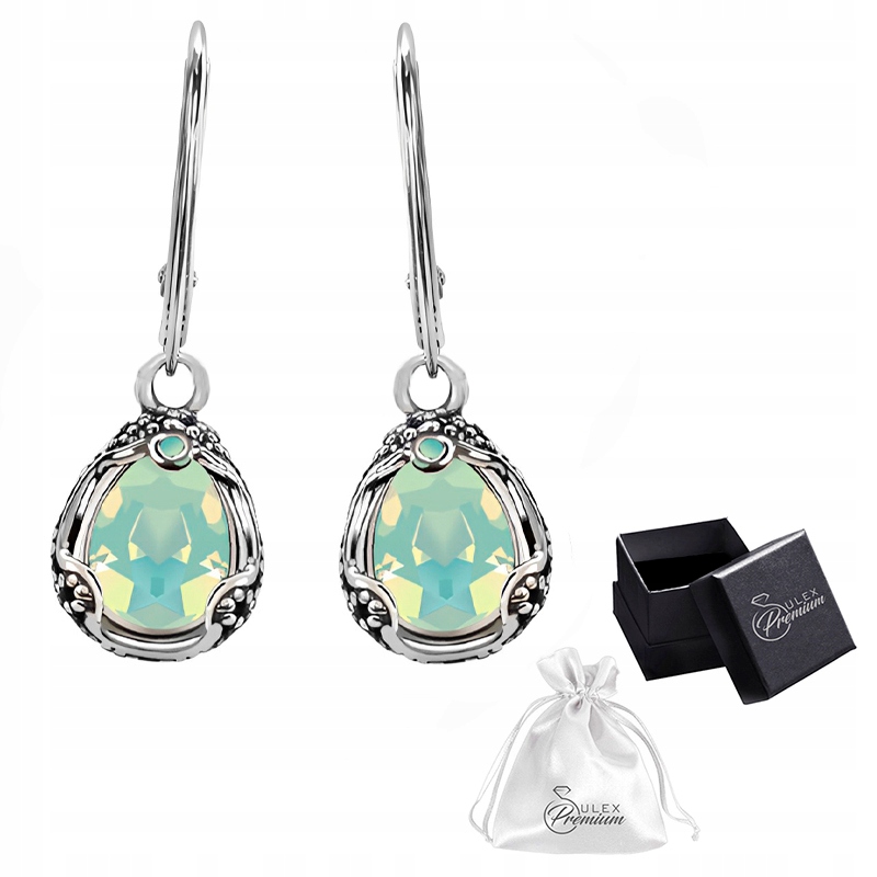 Stříbrné náušnice ryzost 925 Elegantní závěsné náušnice se zeleným krystalem, větší