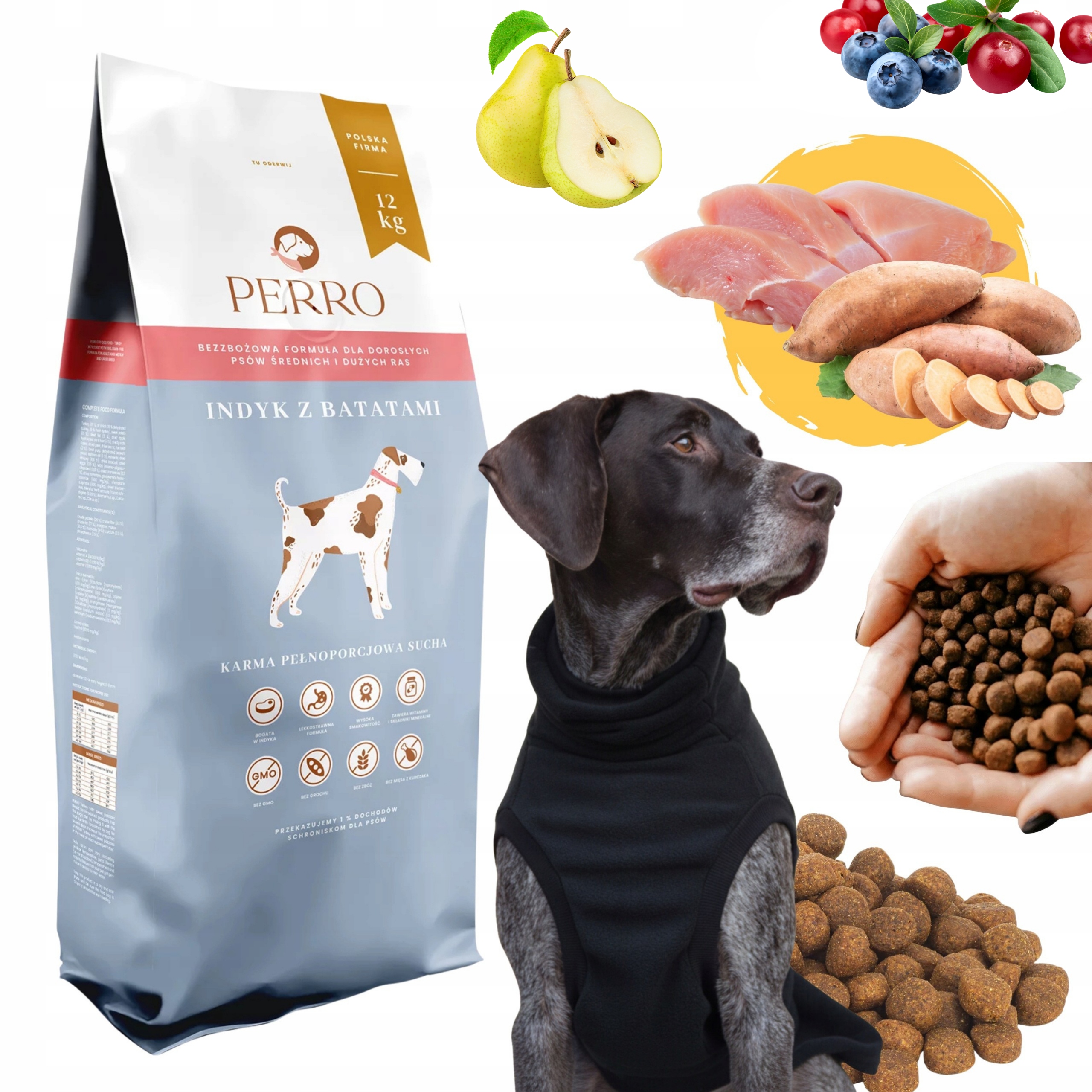 Levně Perro krůta s batáty suché krmivo pro psy s alergií 12 kg Bez obilovin