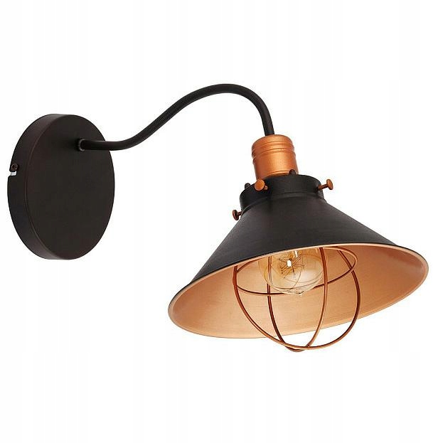 Nástenné svietidlo Garret Medený Čierny Kovový Klobúk 1xE27 Nástenná Lampa Izba