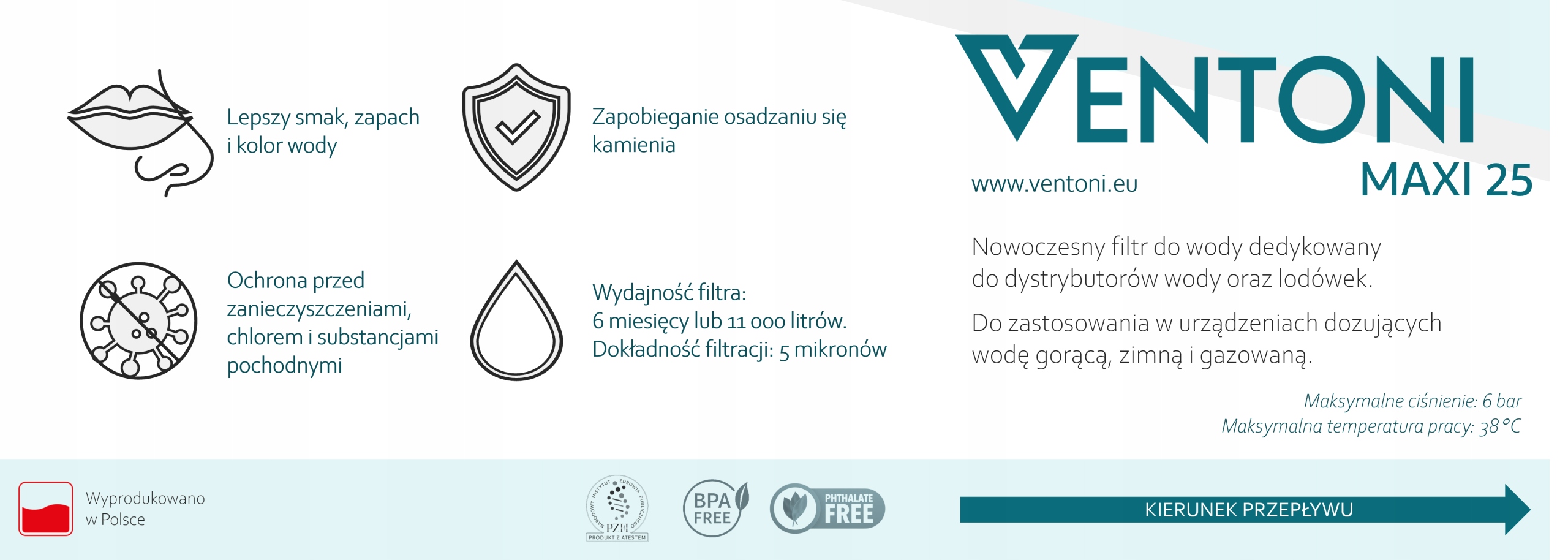 Dystrybutor wody Waterpia WFP-1050 silver + filtr Kolor dominujący srebrny/szary