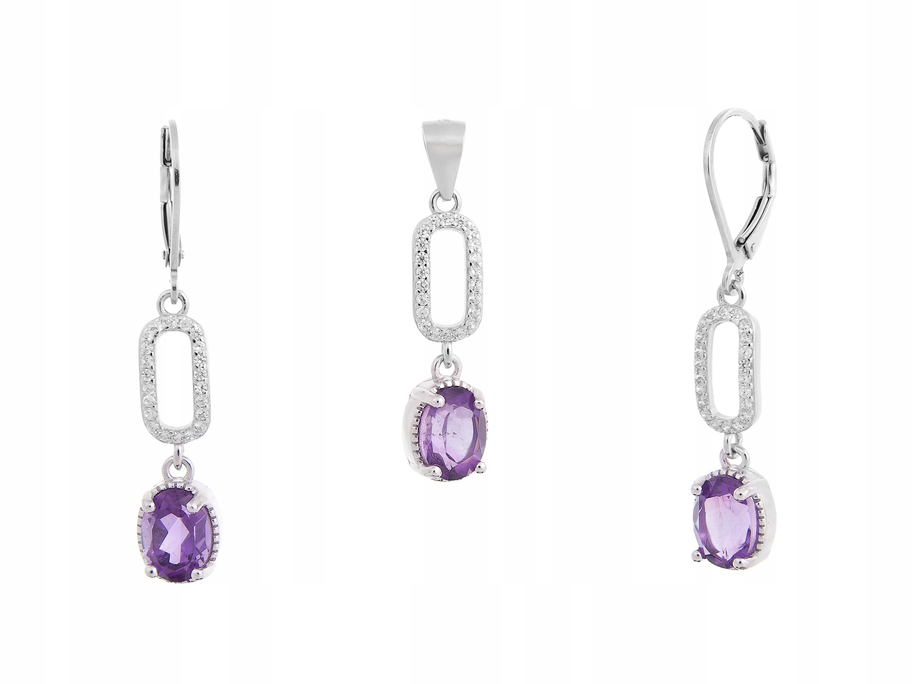 Stříbrný Rhodiovaný Komplet Kol+vis Ametysty Přírodní