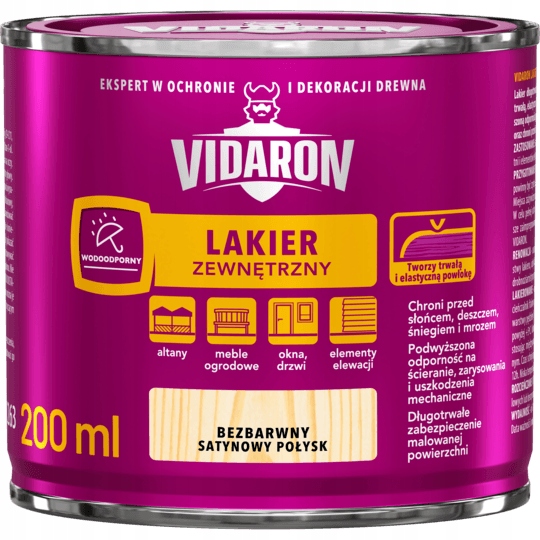 

Vidaron Lakier Do Drewna Zewnętrzny Satynowy 0,2L