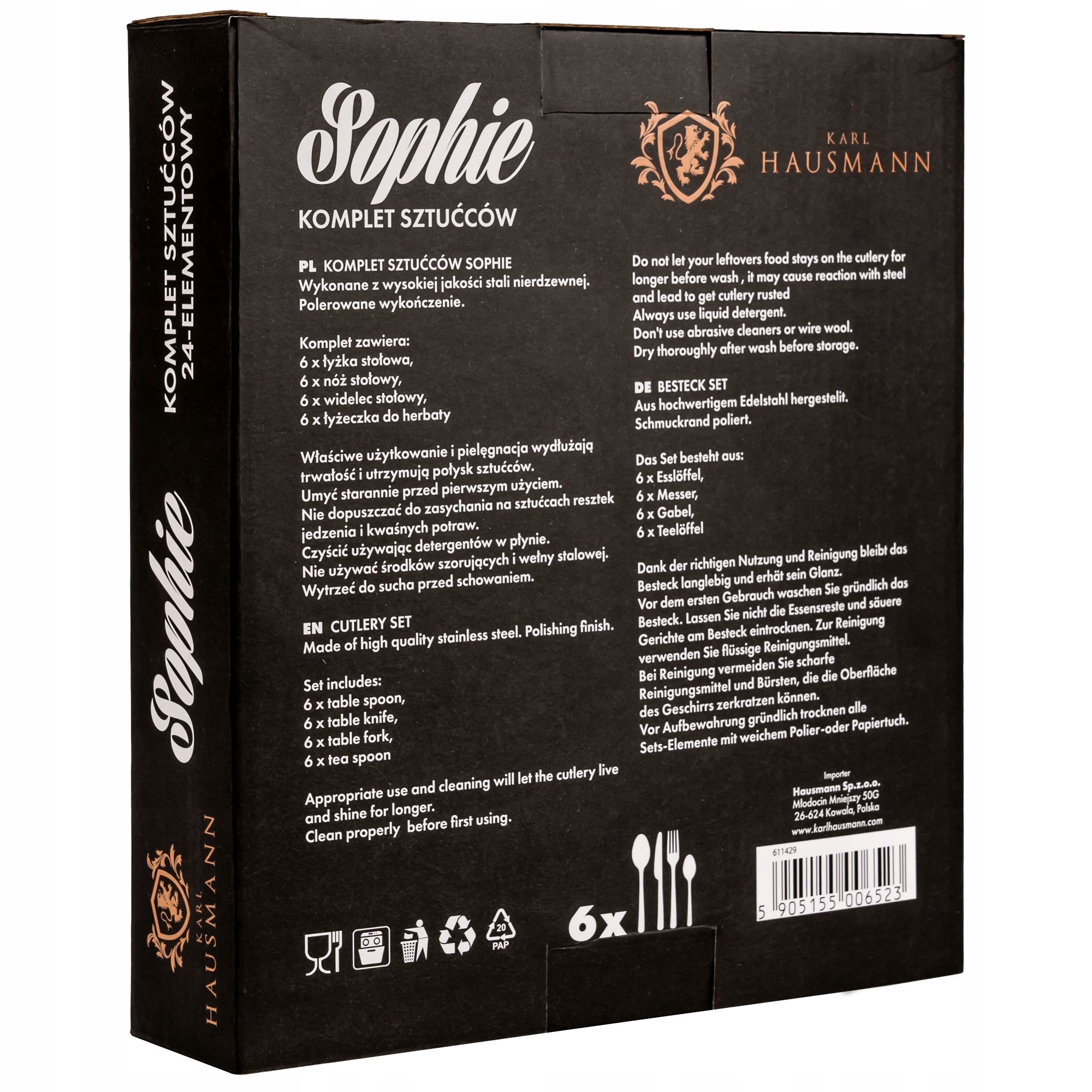 ZESTAW SZTUĆCÓW 24 EL 6 os komplet sztućce pudełko Linia Sophie