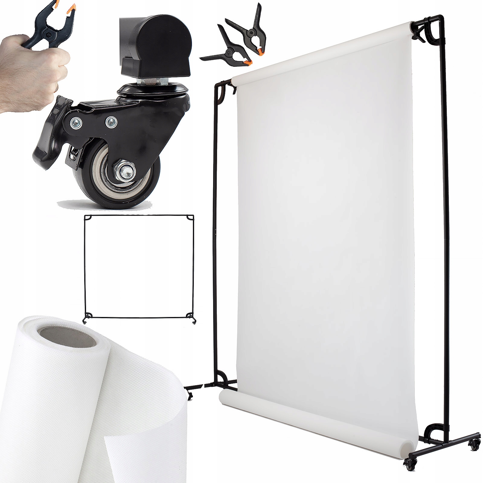Zestaw fotograficzny ruchomy stelaż białe tło + akcesoria