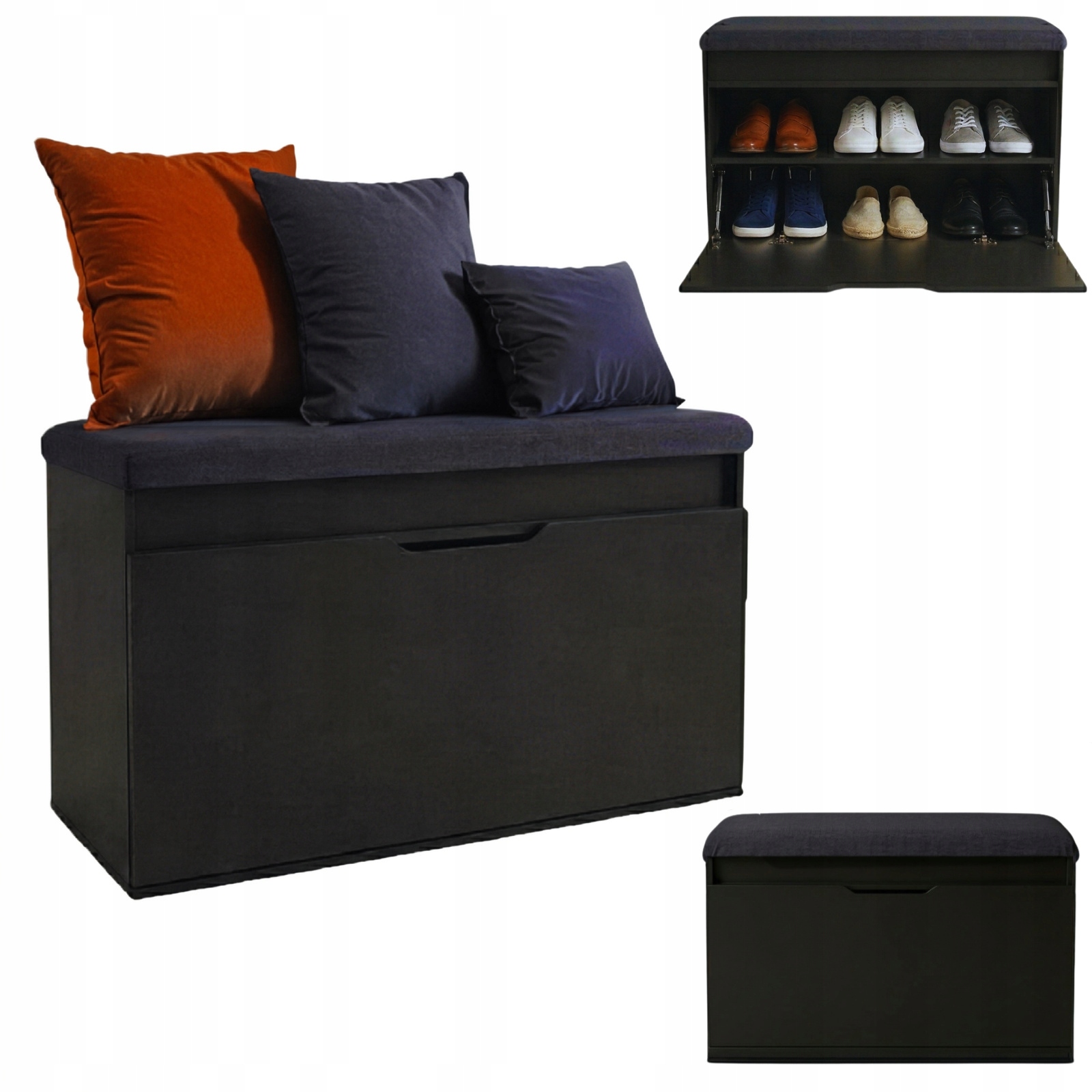 Botník s sedákem a úložným prostorem Soto, 80 x 50 x 35 cm, černá