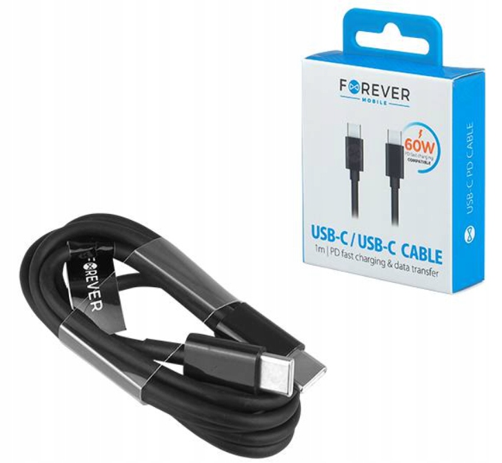 Kabel Forever USB-C - USB-C 1m 3A Czarny 60W PD Producent TelForceOne