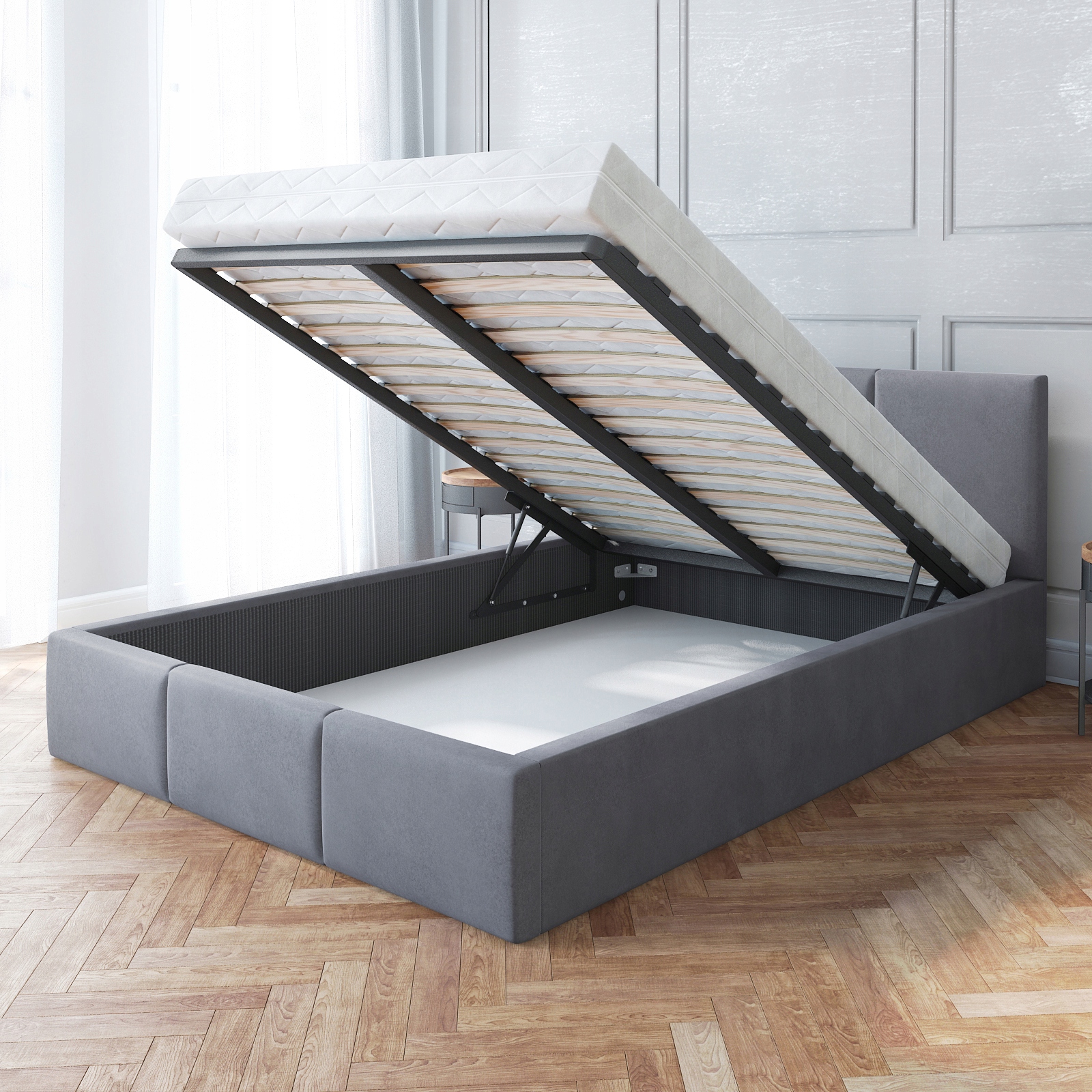 

Łóżko tapicerowane 140x200 stelaż metalowy materac