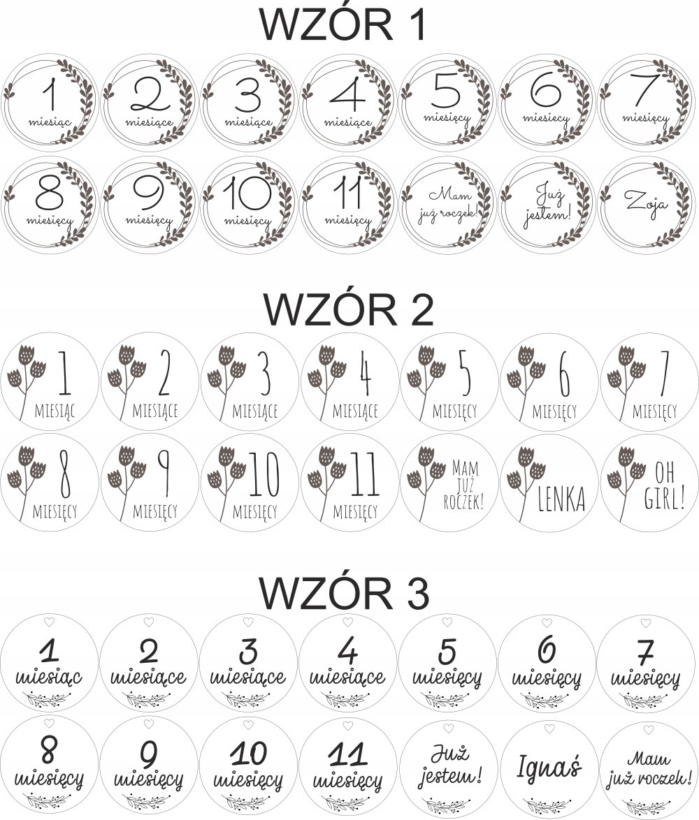 Drewniane Tabliczki z Miesiącami do Zdjęć Dziecka Karty z Imieniem Szerokość produktu 9 cm