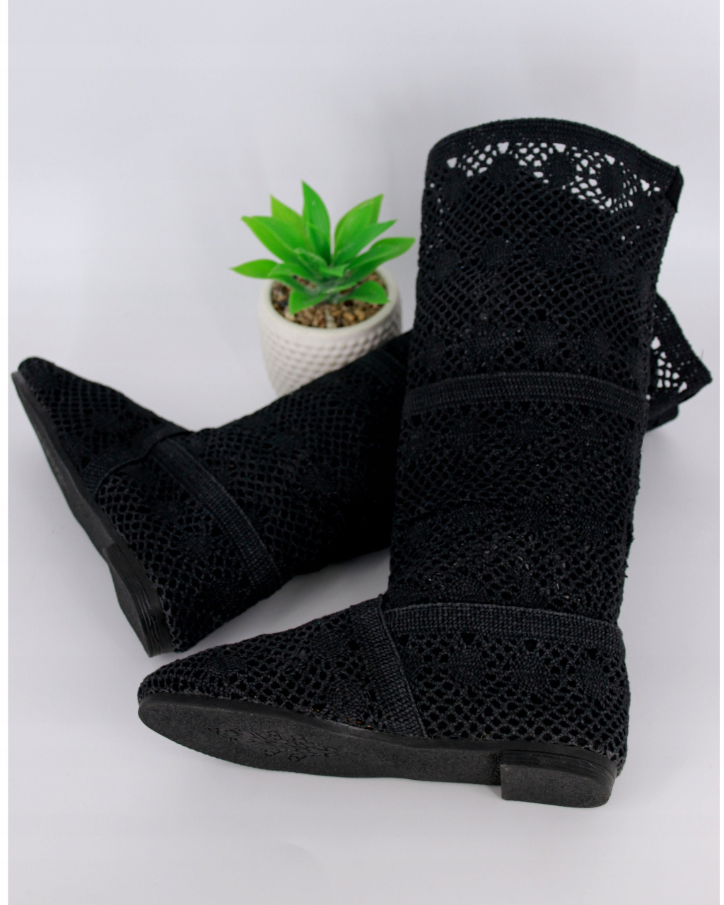 KOZAKI Z KORONKI BUTY KORONKOWE AŻUROWE CZARNE LETNIE PRZEWIEWNE KOZACZKI Rozmiar 40