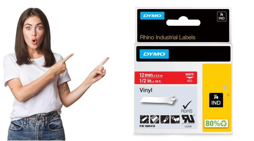 Taśma winylowa Rhino 12 mm biała na czerwonym