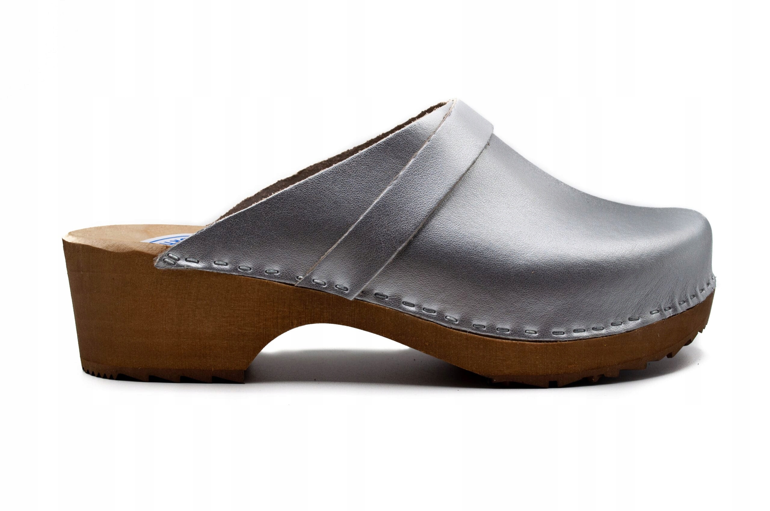 Dámské kožené dřeváky – stříbrné Polská Výroba