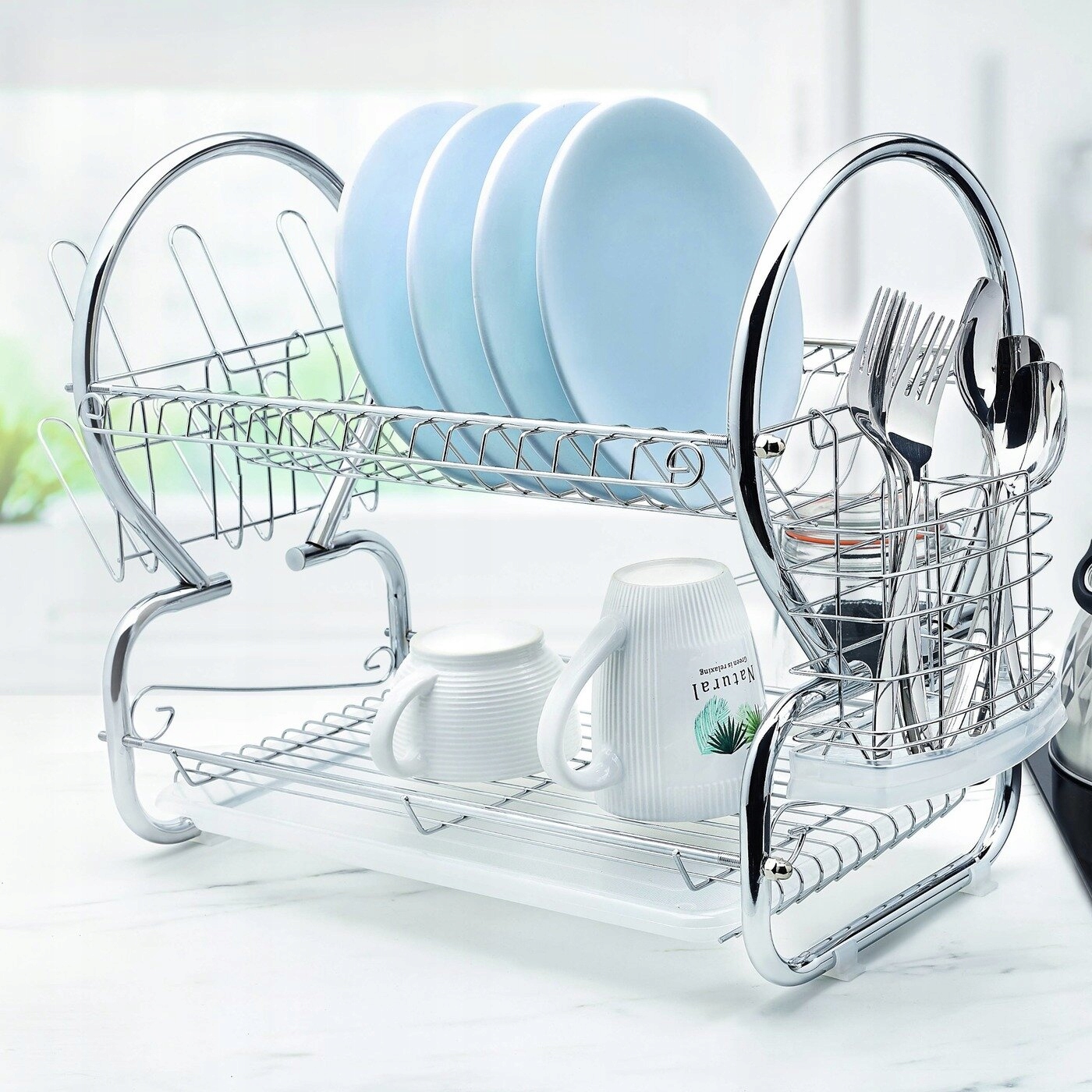 DWUPOZIOMOWA SUSZARKA DO NACZYŃ pojemnik na sztućce OCIEKACZ do naczyń TACA Stan opakowania oryginalne