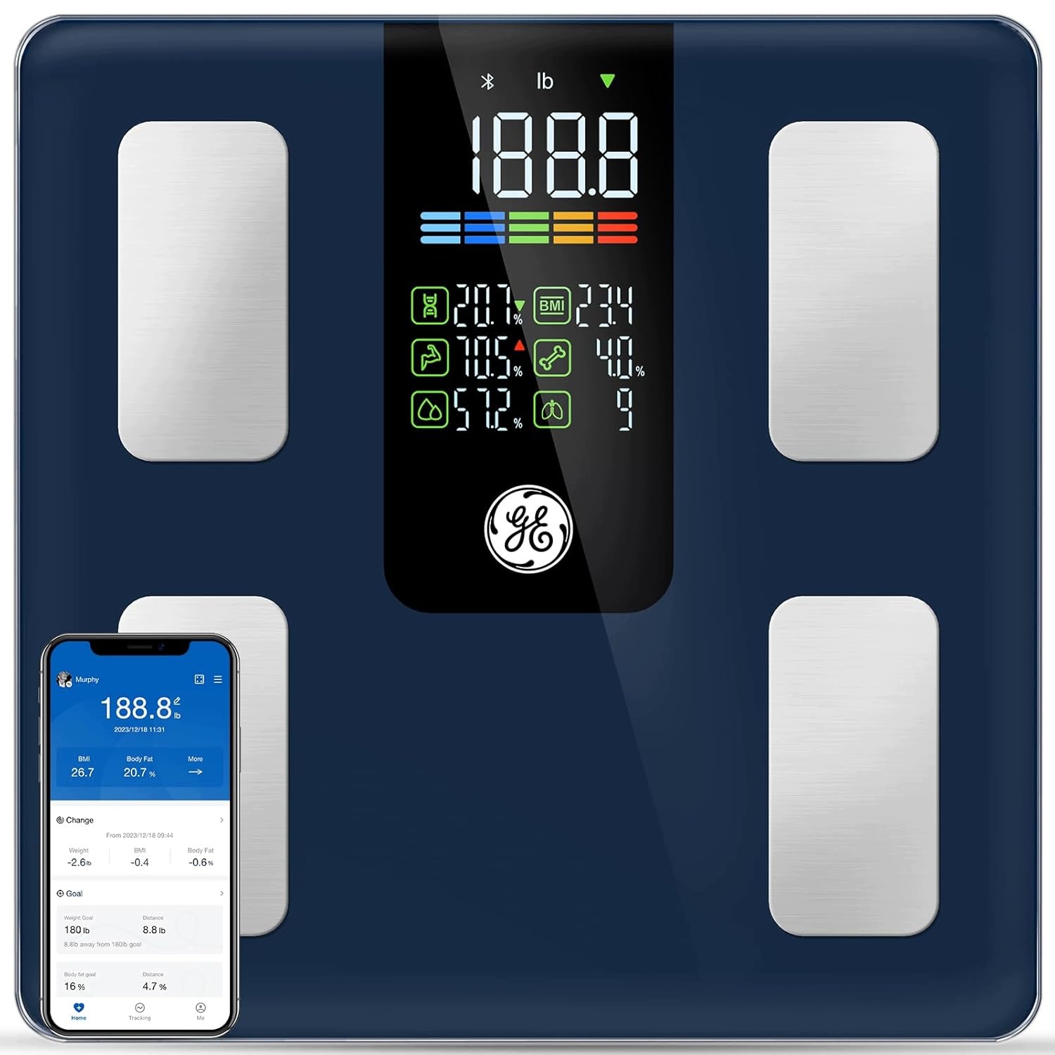 Analytická Koupelnová Váha Ge Fit Plus Ln 226 kg Bluetooth Bmi Barevná Led