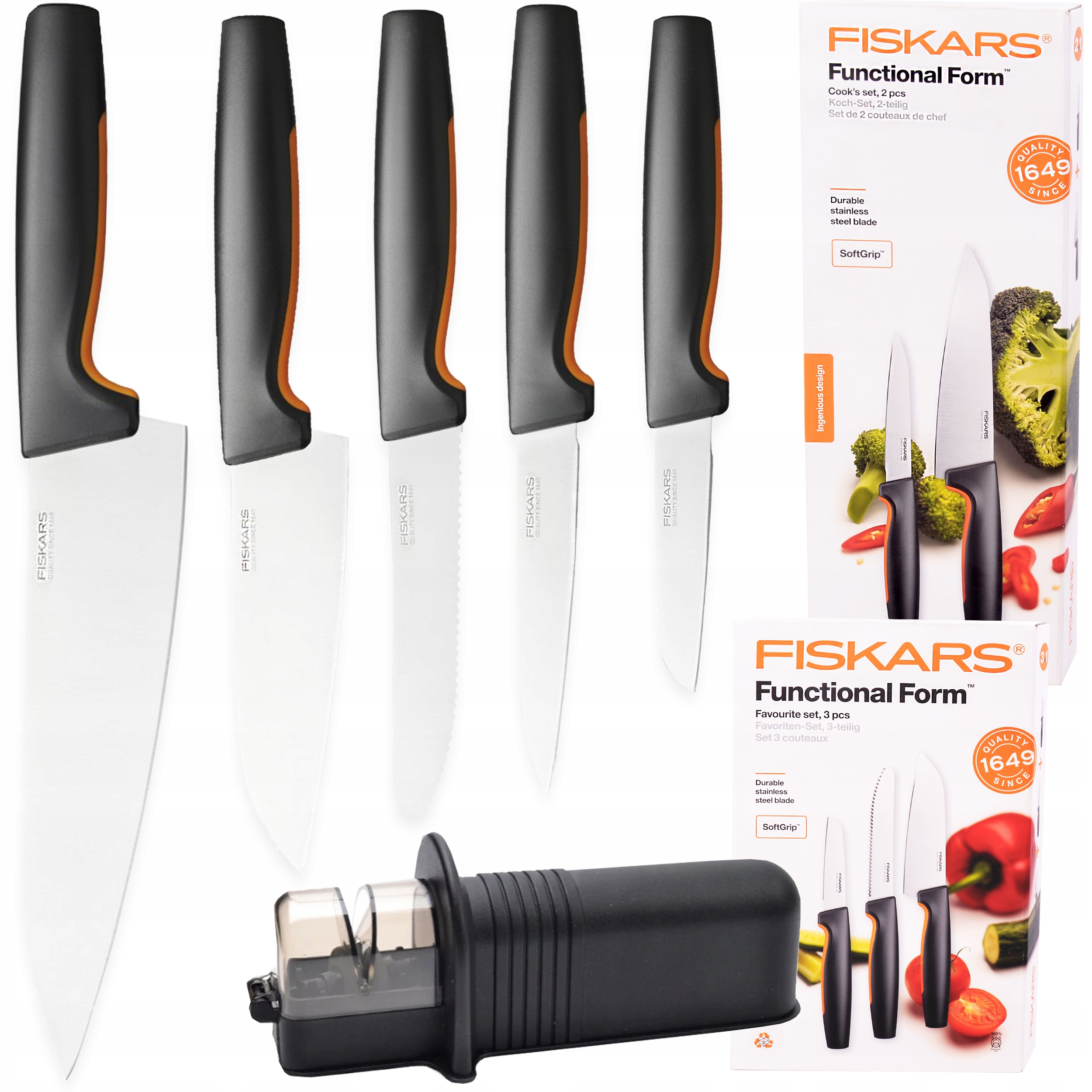 

Fiskars Komplet Zestaw Noży Kuchenne Ostrzałka