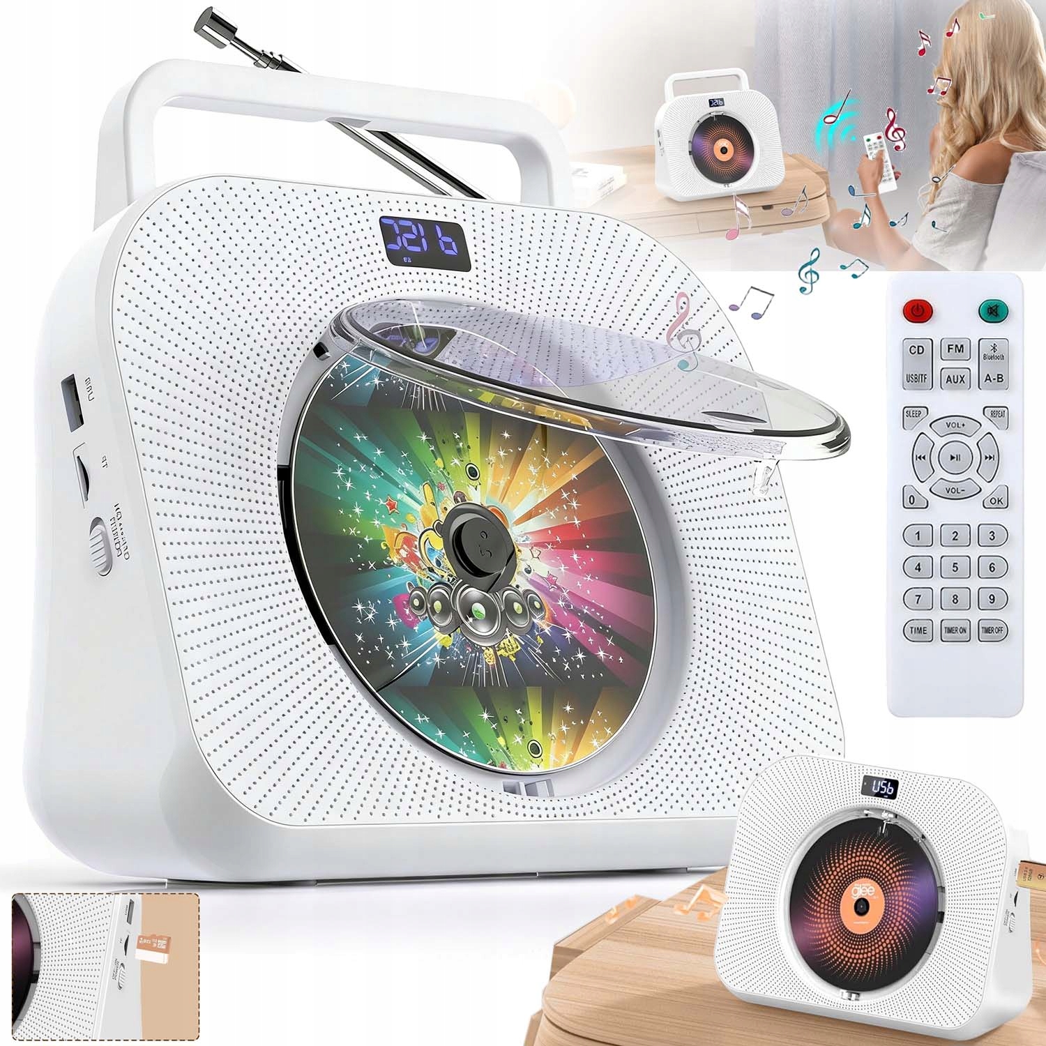 Přenosný CD přehrávač Usb, duální CD přehrávač, Bluetooth, Aux, Usb, MP3