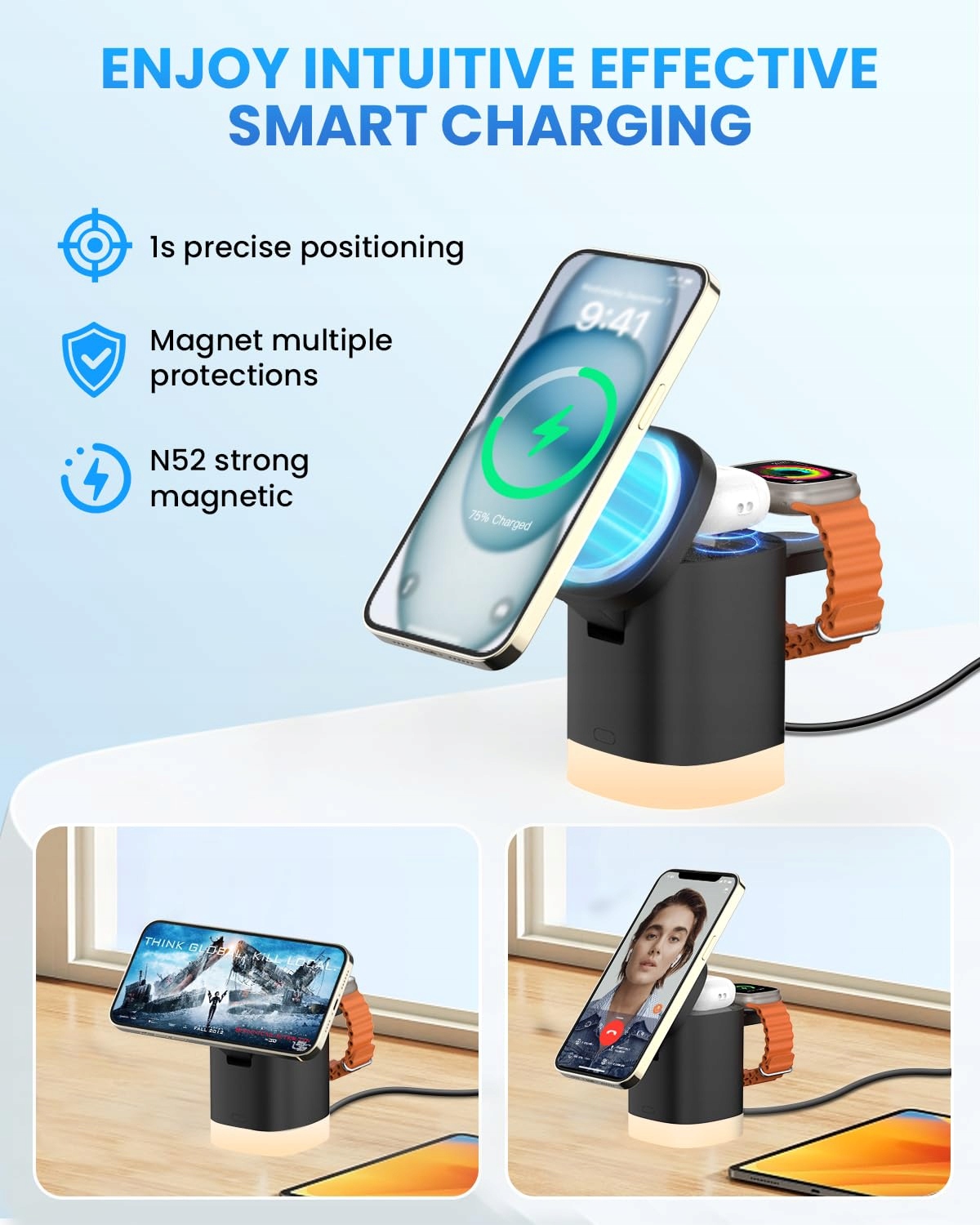 JoyGeek Składana Stacja Ładowania 3w1 do iPhone iWatch AirPods — miniatura 4