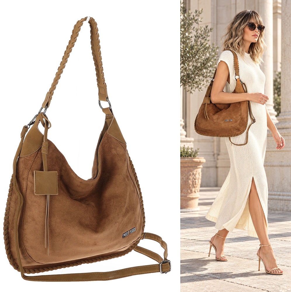Dámská semišová kabelka shopper kabelka přes rameno PT03 Hnědá