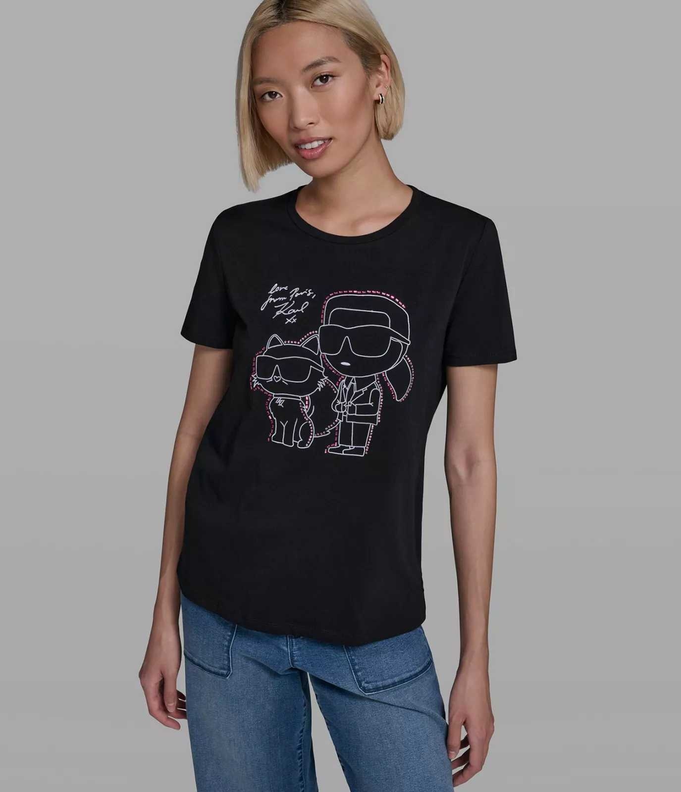 Karl Lagerfeld dámské tričko Embellished Duo černá XL