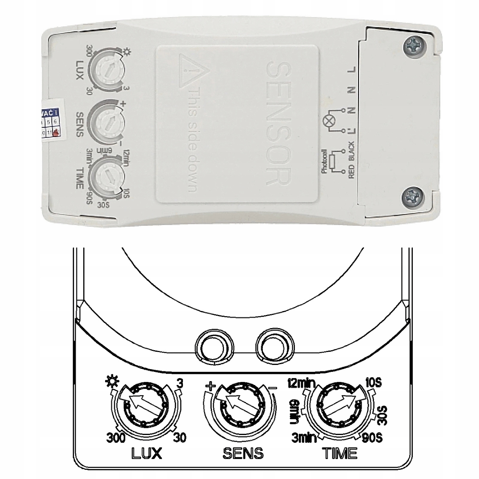 Mikrofalowy Czujnik Ruchu z Sensorem Zewnętrznym Zmierzchowym 360st. 1200W Typ alarmu przewodowy