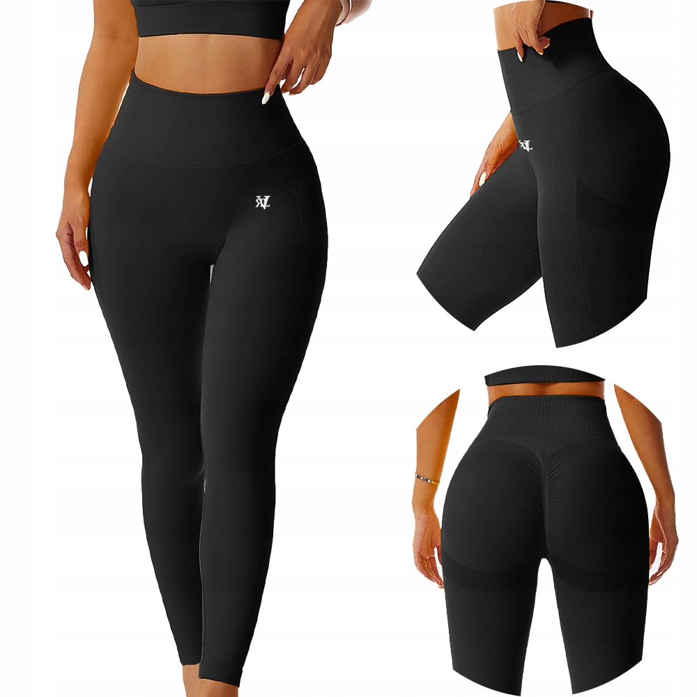 LEGGINSY CZARNE FITNESS WYSOKI STAN BEZSZWOWE ORYGINALNE GYMRIVAL - S