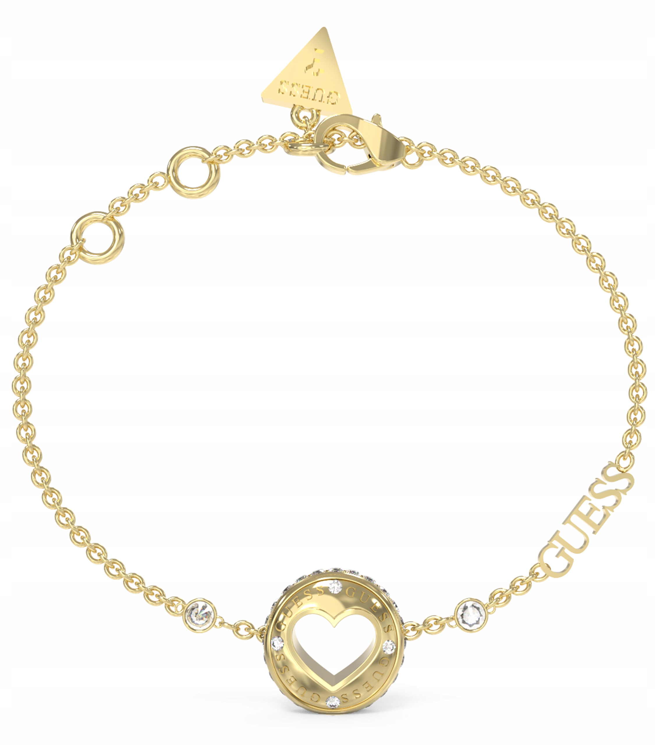 Dámský náramek Guess Rooling Hearts Kolečko Srdce Zirkon Ocel pozlacená