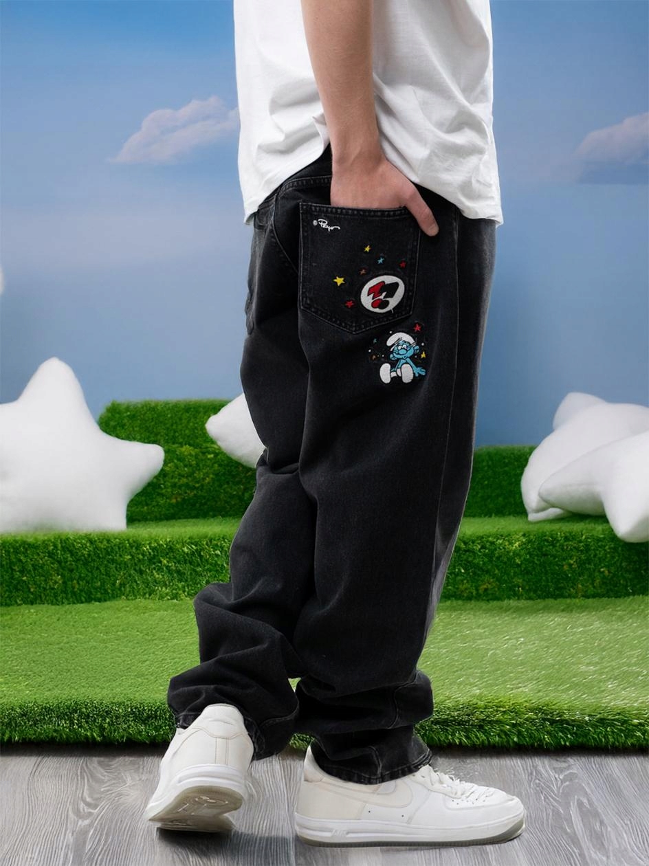 Kalhoty Baggy Jeans Stunned Smerfy Black vel. L