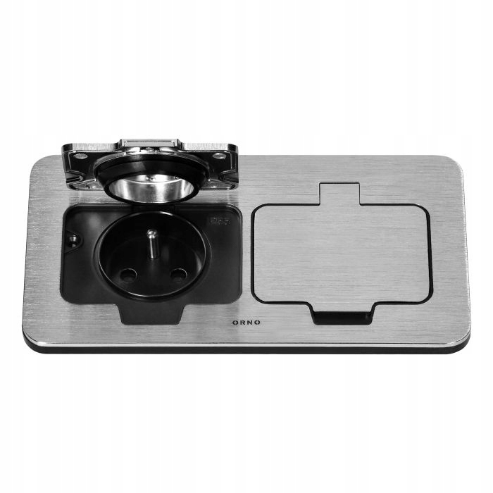 Hermetická elektrická zásuvka dvojitá, obdélníková, IP55, stříbrná