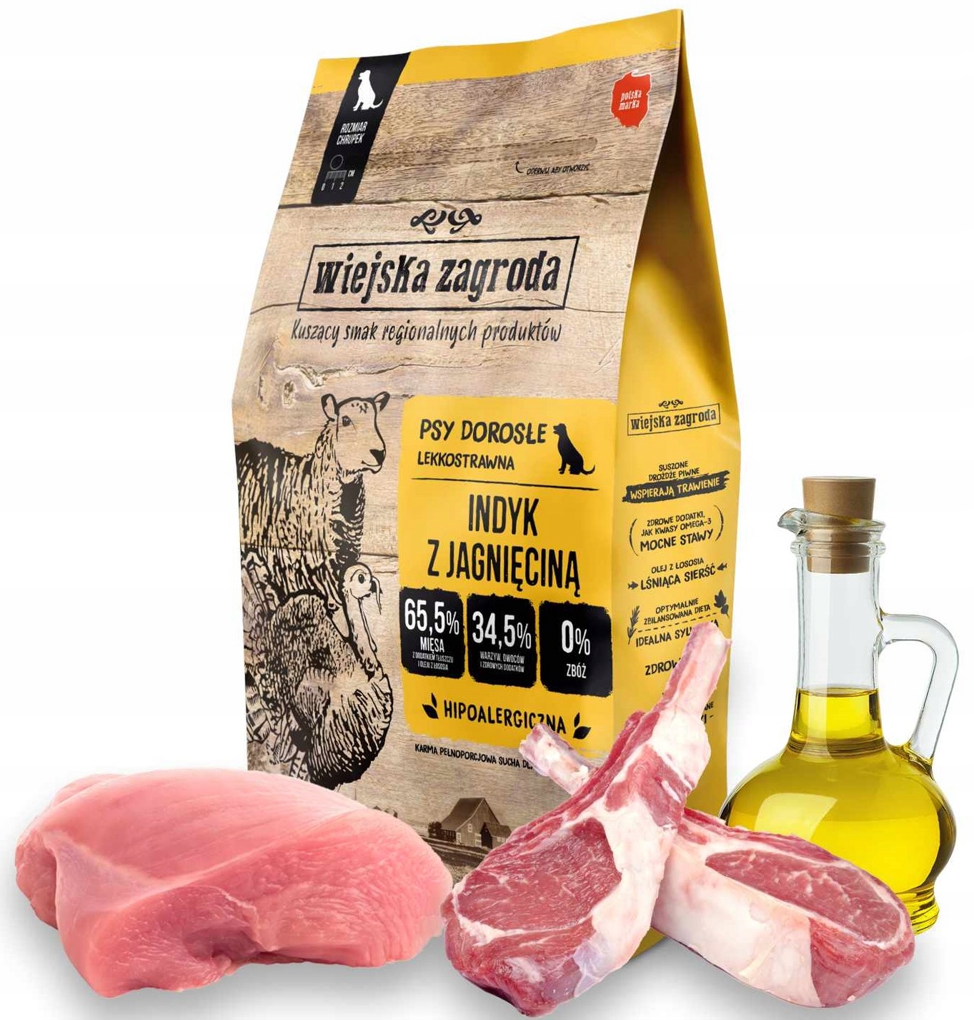 Wiejska Zagroda Indyk Jagnięcina 9kg chrupki M dorosłe psy średnich ras