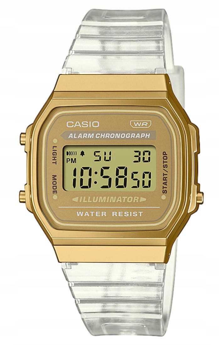 80. Let – Hodinky Casio Vintage A168XESG na průhledném řemínku