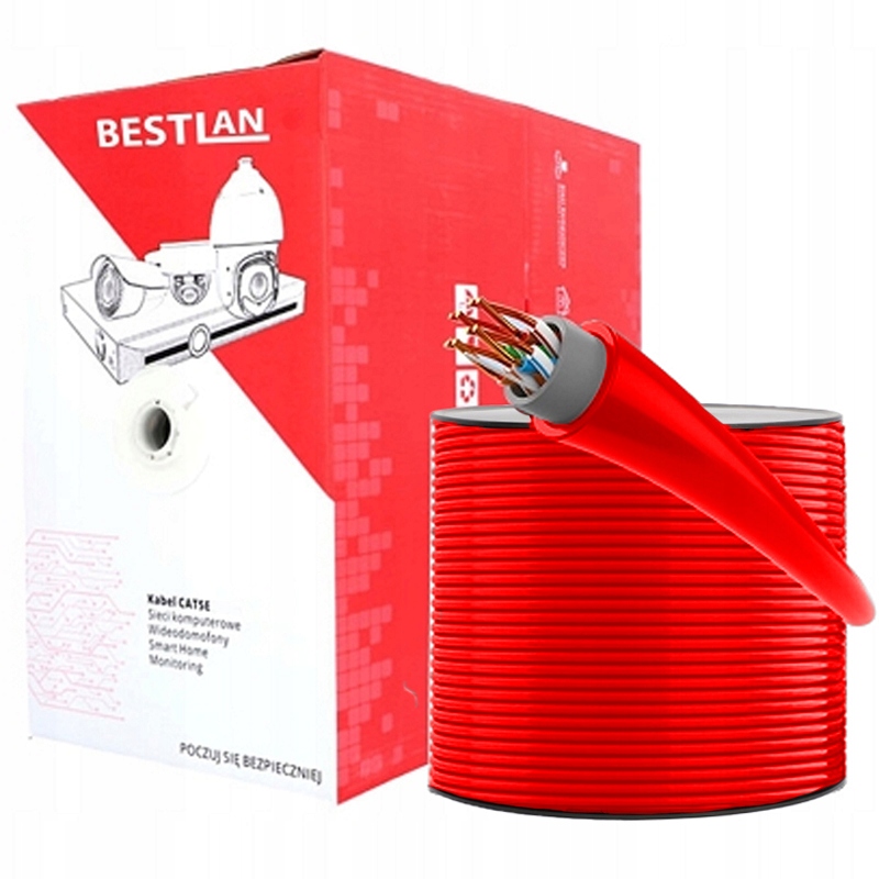Kabel sieciowy skrętka komputerowa Utp kat.5e 305m Czerwony Bestlan