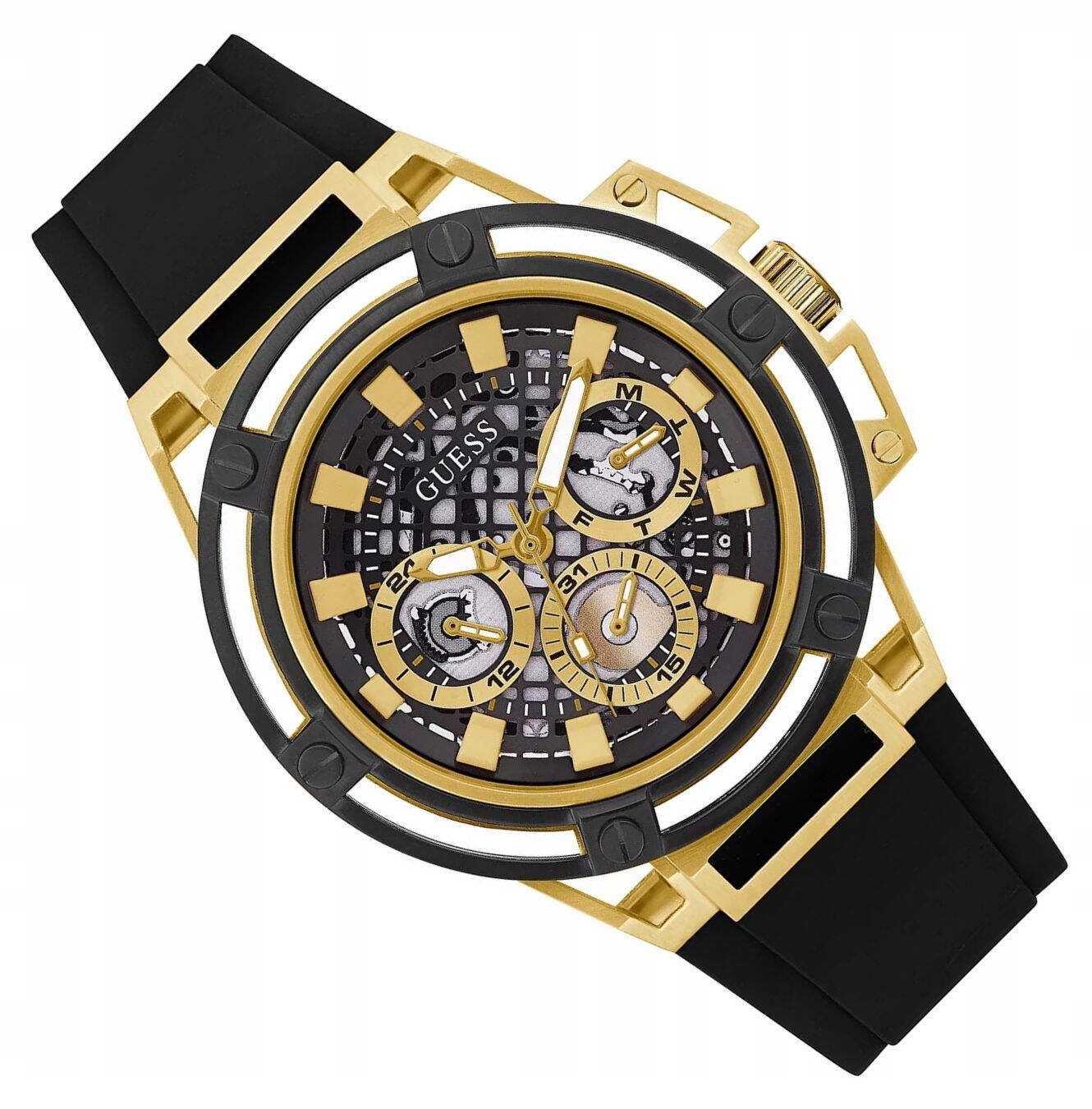 Pánské Sportovní Zlaté Vodotěsné Hodinky Guess Matrix GW0423G2 50M