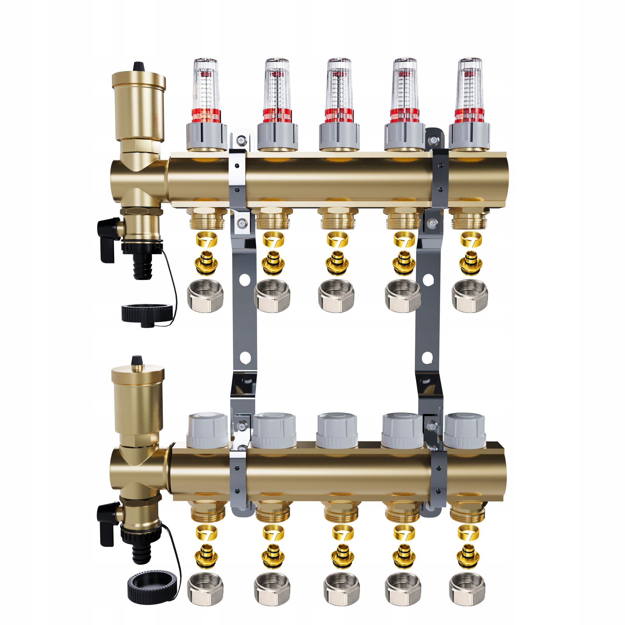 Rozdělovač do podlahy mosazný 5 okruhů pro podlahové vytápění Pex