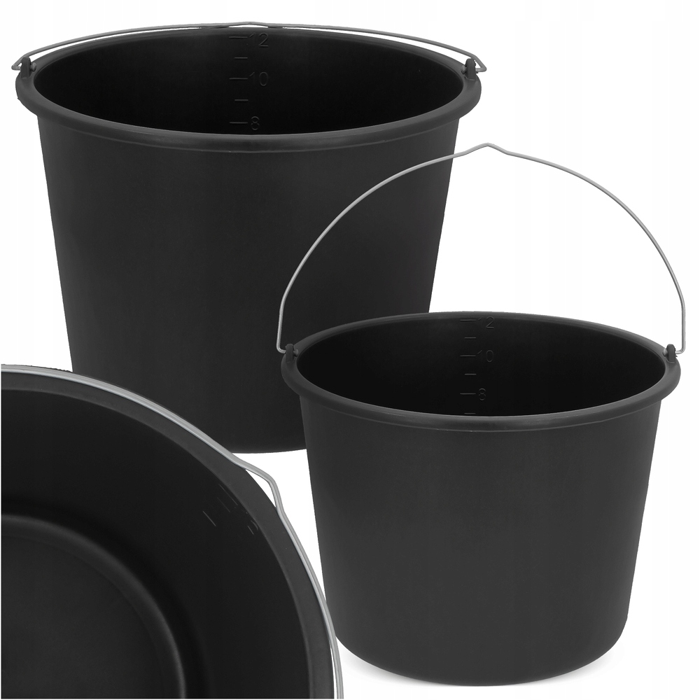 

Wiadro Budowlane Plastikowe Mocne Czarne 12l