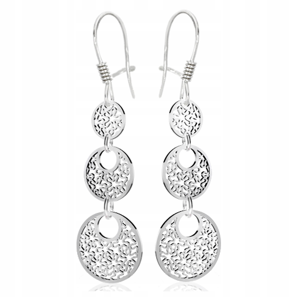 Stříbrné Dlouhé Ažurové Náušnice S Květy Ryzost 925