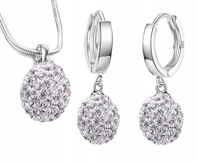 SREBRNY KOMPLET BIŻUTERII 925 DAMSKIEJ ŚLICZNE CYRKONIE SWAROVSKI + GRAWER Próba srebra 925