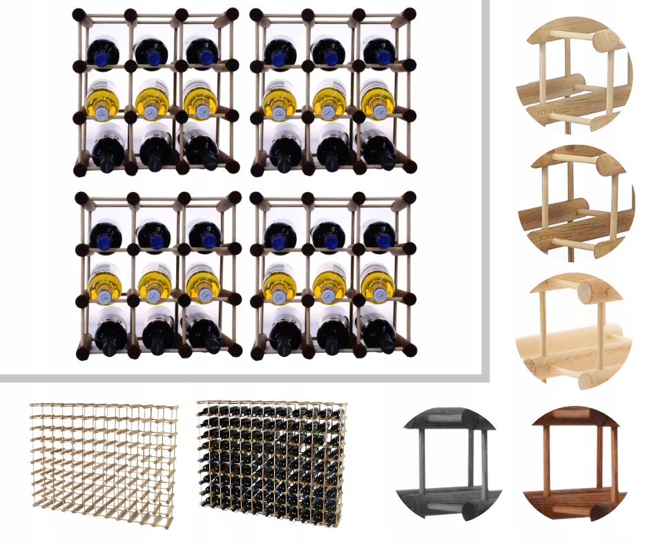 Regál na víno dřevěný stojan na víno Modulární regál na alkohol 36+9 bot