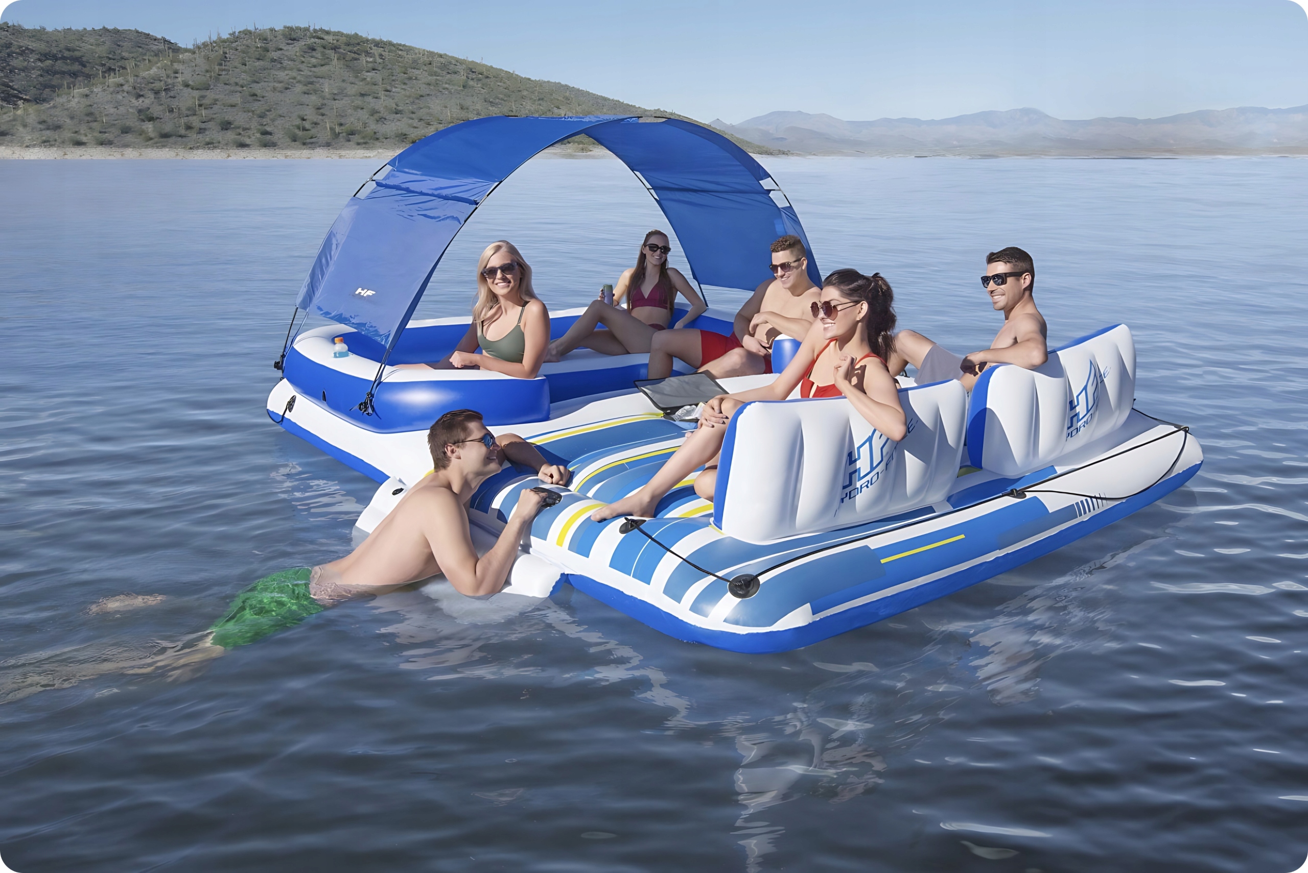 DUŻA WYSPA PŁYWAJĄCA DMUCHANA PONTON MATERAC + TORBA TERMICZNA Maksymalne obciążenie 540 kg