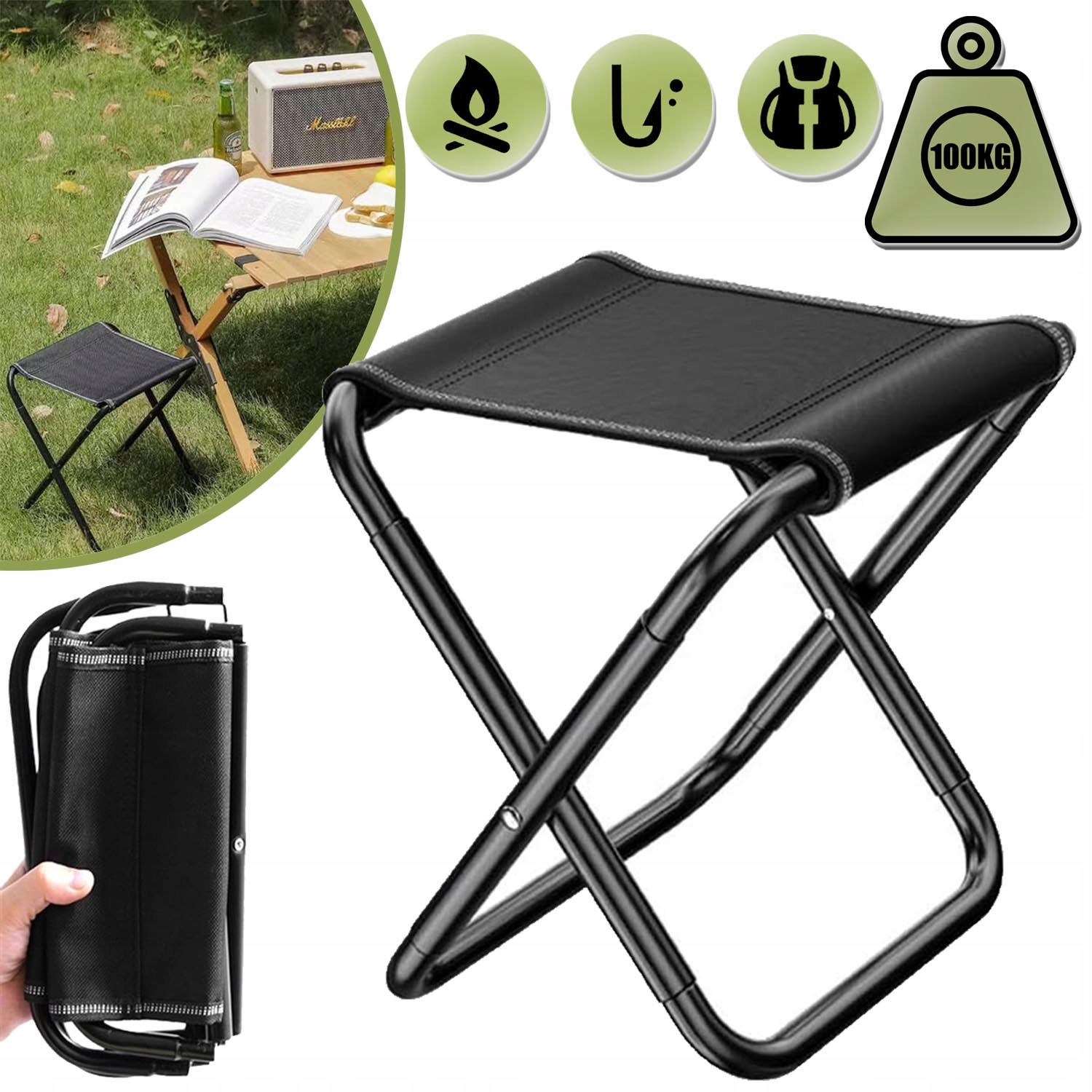 SKŁADANY STOŁEK KEMPINGOWY, LEKKI, MAŁY, PRZENOŚNY, Z TORBĄ TRANSPORTOWĄ