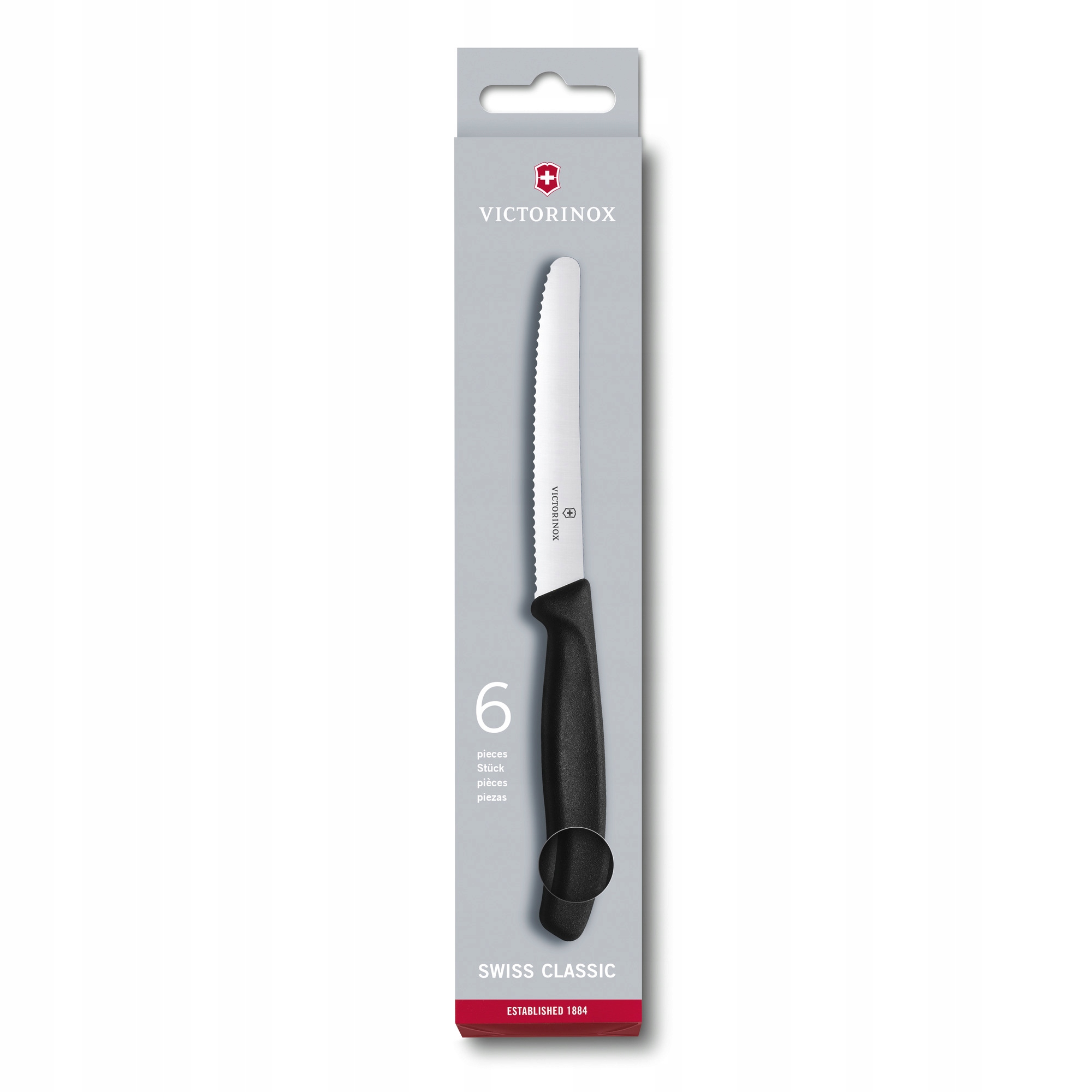 Sada 6 ks nůž na rajčata a stolování, Swiss Classic 11 cm zoubkovaný, černý