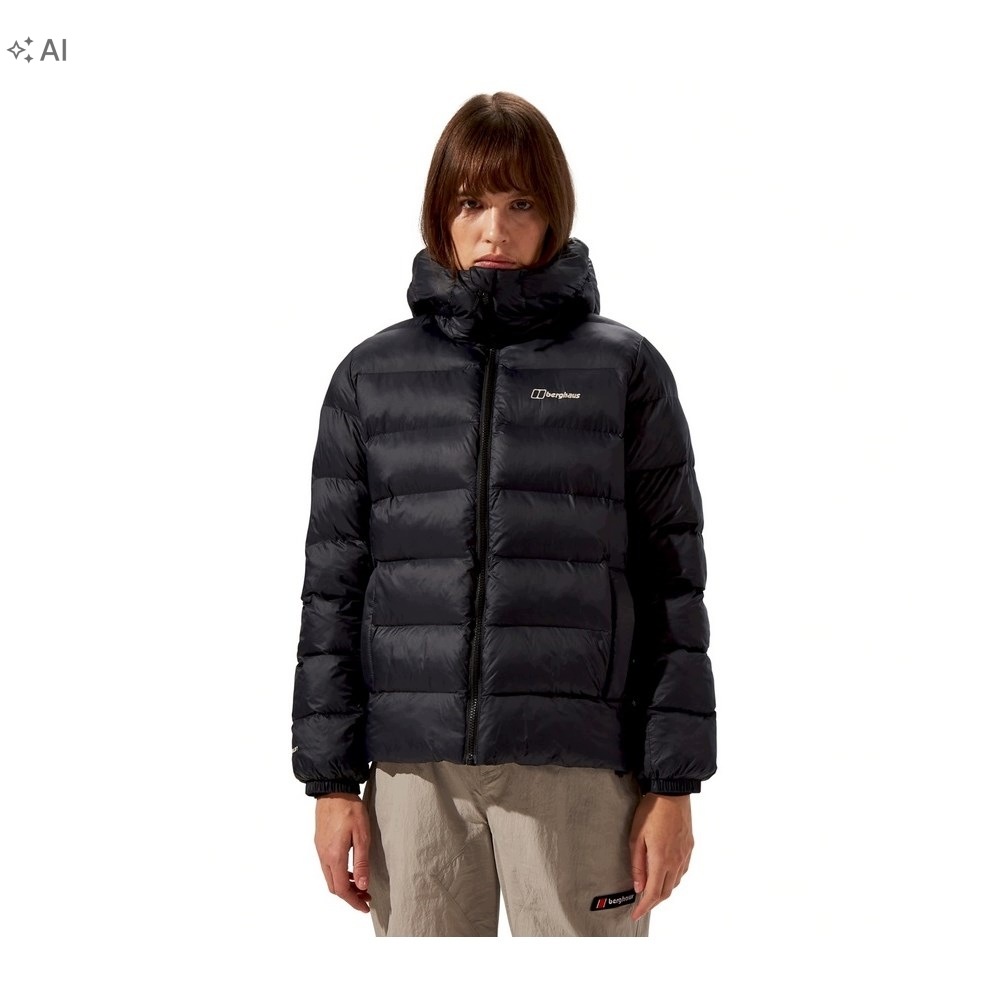Berghaus Černá Prošívaná Péřová Bunda S Kapucí XL 7DA